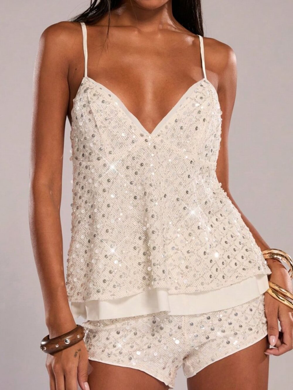 White Party Women's Mesh Beaded Super Low-Waist Shorts - Picture 5 of 7